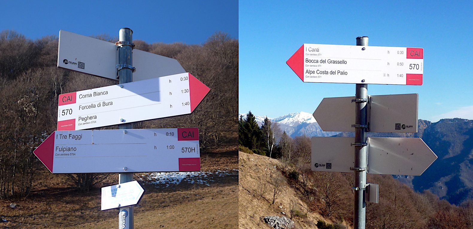 Segnaletica presso i prati della Cascina La Torre, là dove 570 e 570H si incrociano.