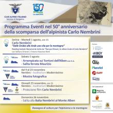 Rassegna di cultura per l'alpinismo e la montagna- Programma eventi nel 50°anniversario della scomparsa dell'alpinista Carlo Nembrini.