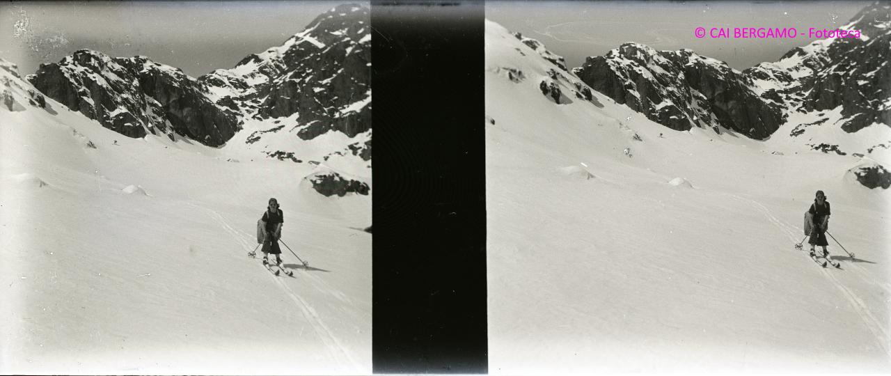 Gentil donzella in discesa con gli sci dal Passo d'Aviasco