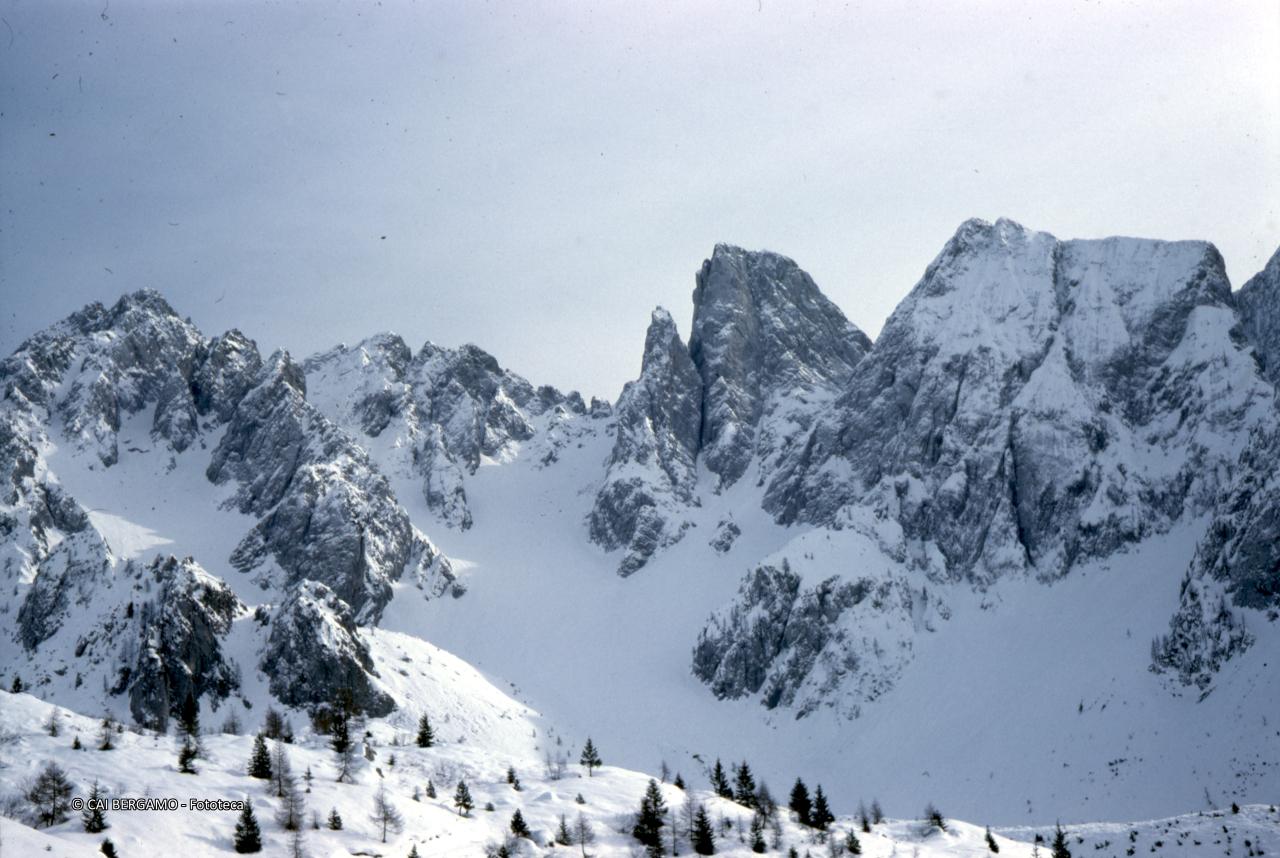 "Da sinistra Cima delle Casse Larghe,  Cimon della Bagozza e Torre Nino e cima Crap "