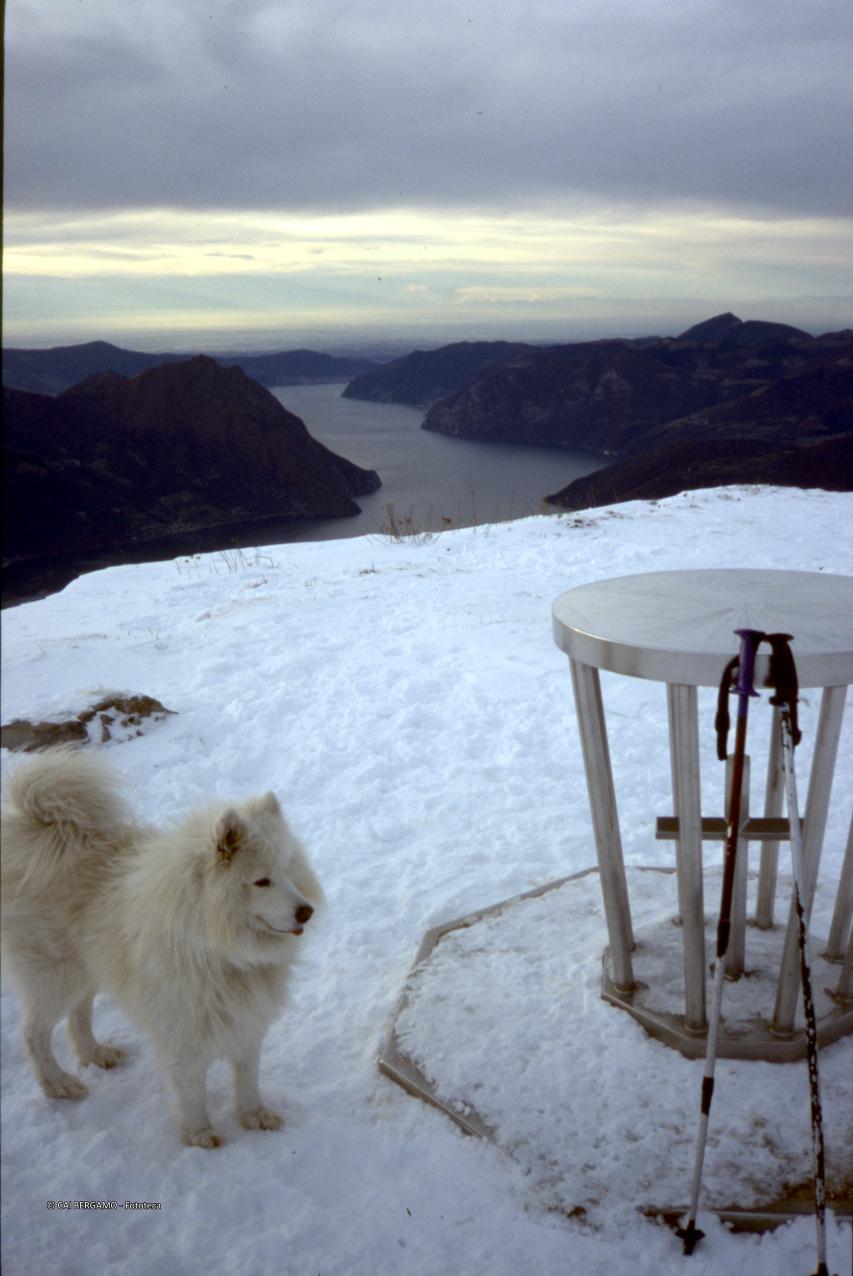 Una "Rosa dei Venti" tra la neve sul Monte Alto, con vista sul lago d'Iseo