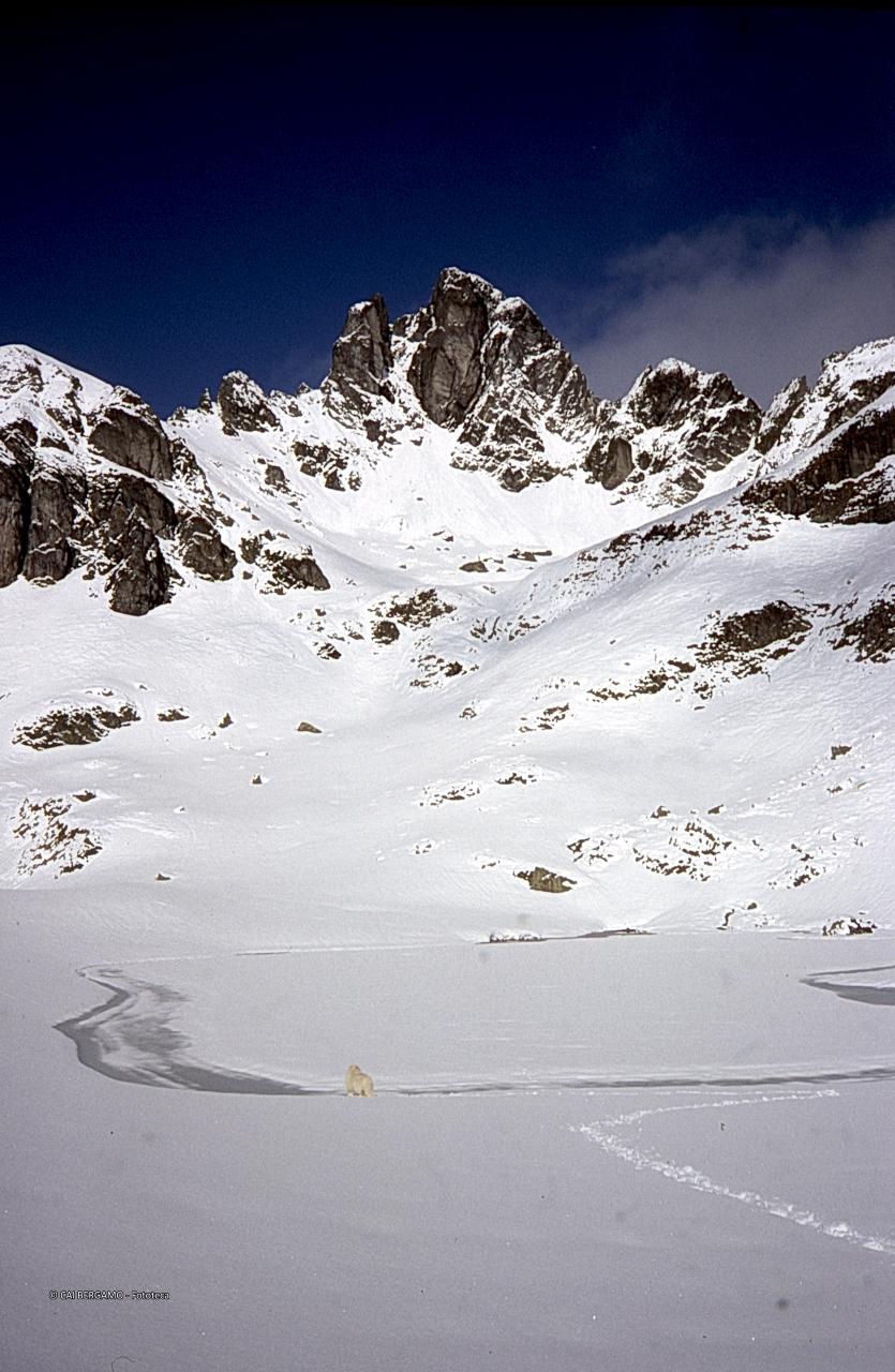 Ponteranica Centrale dal laghetto omonimo innevato e ghiacciato