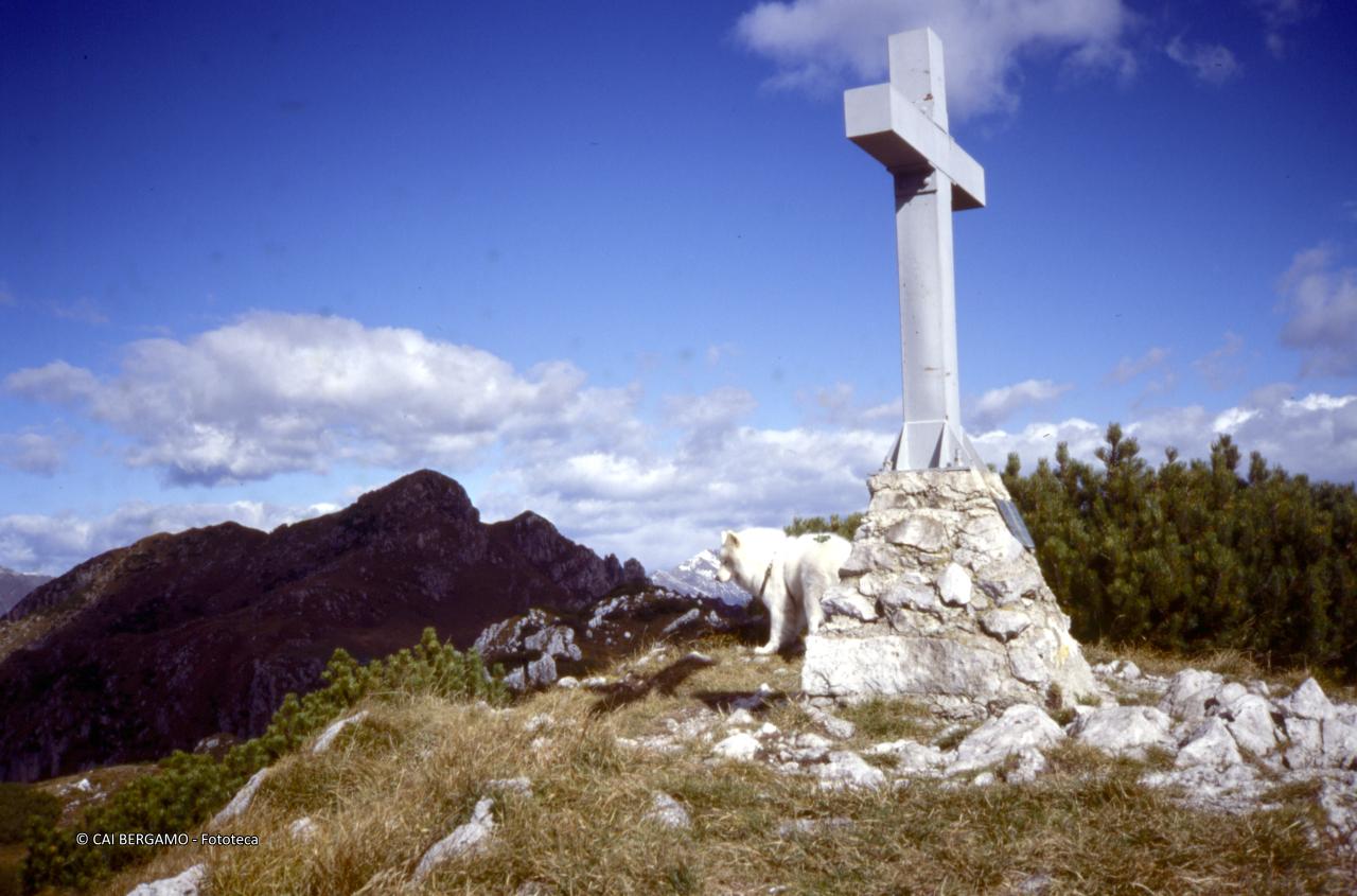 Croce in vetta al monte Cancervo, con il monte Venturosa in ombra
